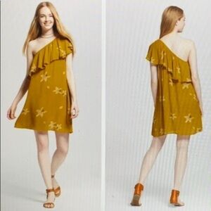 Mossimo Supply Co. Size XXL Golden Mustard Floral Ruffle One Shoulder Dress